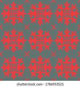 Christmas drawing with snowflakes. The Nordic style. Folk print with flakes. Scandinavian, Portuguese ornament. Spanish porcelain. Oriental damask. Ethnic motif. Ikat geometric folklore background. 