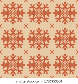 Christmas drawing with snowflakes. The Nordic style. Folk print with flakes. Scandinavian, Portuguese ornament. Spanish porcelain. Oriental damask. Ethnic motif. Ikat geometric folklore background. 