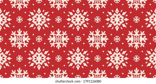Christmas drawing with snowflakes. The Nordic style. Folk print with flakes. Scandinavian, Portuguese ornament. Spanish porcelain. Oriental damask. Ethnic motif. Ikat geometric folklore background. 