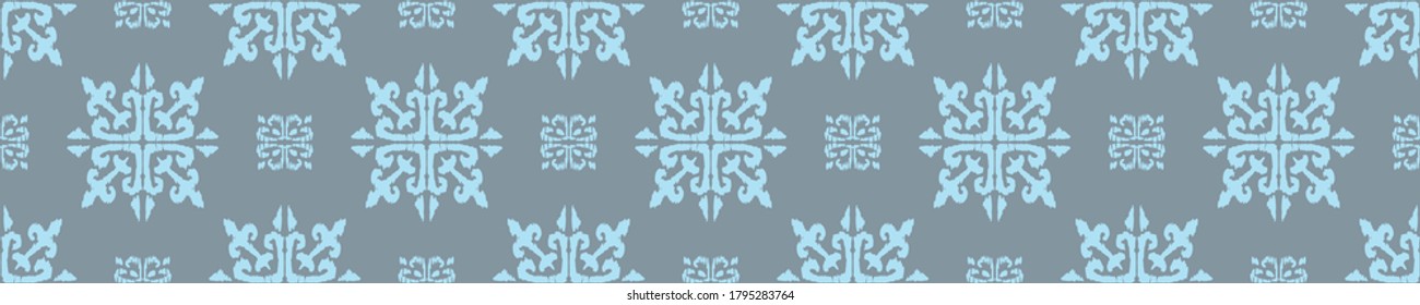 Christmas drawing with snowflakes. The Nordic style. Folk print with flakes. Scandinavian, Portuguese ornament. Spanish porcelain. Oriental damask. Ethnic motif. Ikat geometric folklore background. 