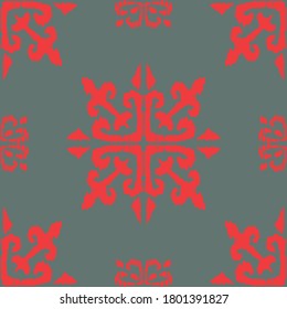 Christmas drawing with snowflakes. The Nordic style. Folk print with flakes. Scandinavian, Portuguese ornament. Spanish porcelain. Oriental damask. Ethnic motif. Ikat geometric folklore background. 