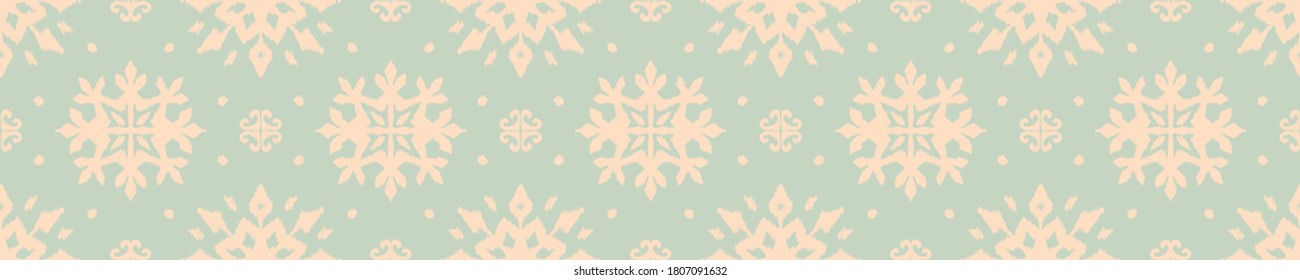 Christmas drawing with snowflakes. The Nordic style. Folk print with flakes. Scandinavian, Portuguese ornament. Spanish porcelain. Oriental damask. Ethnic motif. Ikat geometric folklore background. 