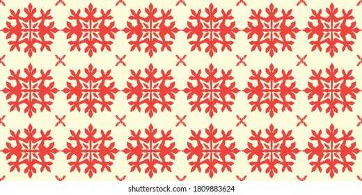 Christmas drawing with snowflakes. The Nordic style. Folk print with flakes. Scandinavian, Portuguese ornament. Spanish porcelain. Oriental damask. Ethnic motif. Ikat geometric folklore background. 