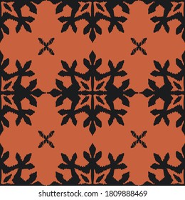 Christmas drawing with snowflakes. The Nordic style. Folk print with flakes. Scandinavian, Portuguese ornament. Spanish porcelain. Oriental damask. Ethnic motif. Ikat geometric folklore background. 