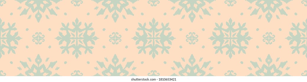 Christmas drawing with snowflakes. The Nordic style. Folk print with flakes. Scandinavian, Portuguese ornament. Spanish porcelain. Oriental damask. Ethnic motif. Ikat geometric folklore background. 