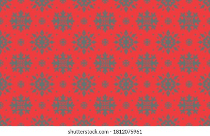 Christmas drawing with snowflakes. The Nordic style. Folk print with flakes. Scandinavian, Portuguese ornament. Spanish porcelain. Oriental damask. Ethnic motif. Ikat geometric folklore background. 