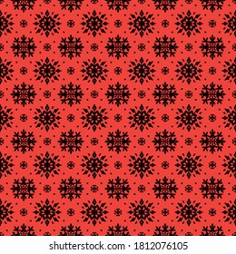 Christmas drawing with snowflakes. The Nordic style. Folk print with flakes. Scandinavian, Portuguese ornament. Spanish porcelain. Oriental damask. Ethnic motif. Ikat geometric folklore background. 
