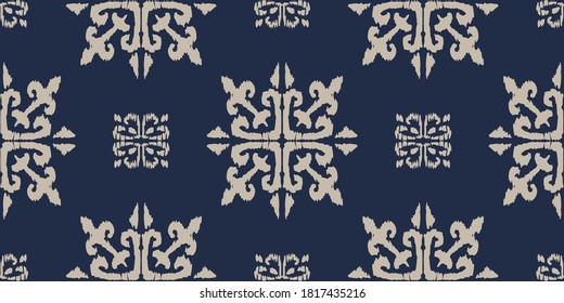 Christmas drawing with snowflakes. The Nordic style. Folk print with flakes. Scandinavian, Portuguese ornament. Spanish porcelain. Oriental damask. Ethnic motif. Ikat geometric folklore background. 