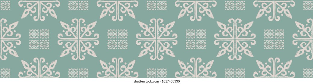 Christmas drawing with snowflakes. The Nordic style. Folk print with flakes. Scandinavian, Portuguese ornament. Spanish porcelain. Oriental damask. Ethnic motif. Ikat geometric folklore background. 