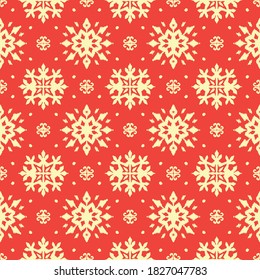 Christmas drawing with snowflakes. The Nordic style. Folk print with flakes. Scandinavian, Portuguese ornament. Spanish porcelain. Oriental damask. Ethnic motif. Ikat geometric folklore background. 