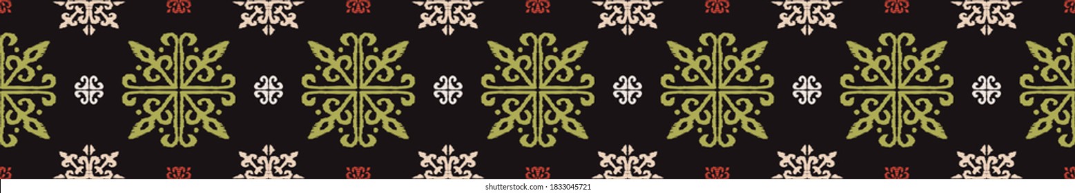 Christmas drawing with snowflakes. The Nordic style. Folk print with flakes. Scandinavian, Portuguese ornament. Spanish porcelain. Oriental damask. Ethnic motif. Ikat geometric folklore background. 