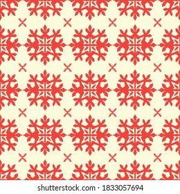 Christmas drawing with snowflakes. The Nordic style. Folk print with flakes. Scandinavian, Portuguese ornament. Spanish porcelain. Oriental damask. Ethnic motif. Ikat geometric folklore background. 
