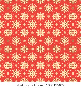 Christmas drawing with snowflakes. The Nordic style. Folk print with flakes. Scandinavian, Portuguese ornament. Spanish porcelain. Oriental damask. Ethnic motif. Ikat geometric folklore background. 