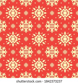 Christmas drawing with snowflakes. The Nordic style. Folk print with flakes. Scandinavian, Portuguese ornament. Spanish porcelain. Oriental damask. Ethnic motif. Ikat geometric folklore background. 