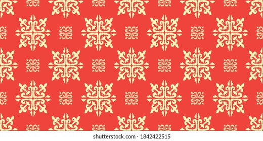 Christmas drawing with snowflakes. The Nordic style. Folk print with flakes. Scandinavian, Portuguese ornament. Spanish porcelain. Oriental damask. Ethnic motif. Ikat geometric folklore background. 