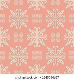 Christmas drawing with snowflakes. The Nordic style. Folk print with flakes. Scandinavian, Portuguese ornament. Spanish porcelain. Oriental damask. Ethnic motif. Ikat geometric folklore background. 