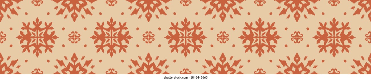 Christmas drawing with snowflakes. The Nordic style. Folk print with flakes. Scandinavian, Portuguese ornament. Spanish porcelain. Oriental damask. Ethnic motif. Ikat geometric folklore background. 