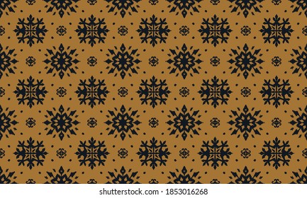 Christmas drawing with snowflakes. The Nordic style. Folk print with flakes. Scandinavian, Portuguese ornament. Spanish porcelain. Oriental damask. Ethnic motif. Ikat geometric folklore background. 