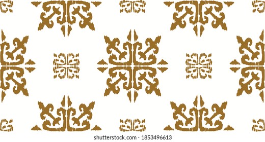 Christmas drawing with snowflakes. The Nordic style. Folk print with flakes. Scandinavian, Portuguese ornament. Spanish porcelain. Oriental damask. Ethnic motif. Ikat geometric folklore background. 