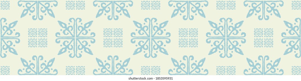 Christmas drawing with snowflakes. The Nordic style. Folk print with flakes. Scandinavian, Portuguese ornament. Spanish porcelain. Oriental damask. Ethnic motif. Ikat geometric folklore background. 