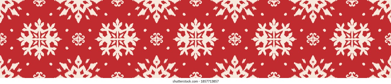 Christmas drawing with snowflakes. The Nordic style. Folk print with flakes. Scandinavian, Portuguese ornament. Spanish porcelain. Oriental damask. Ethnic motif. Ikat geometric folklore background. 