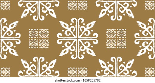 Christmas drawing with snowflakes. The Nordic style. Folk print with flakes. Scandinavian, Portuguese ornament. Spanish porcelain. Oriental damask. Ethnic motif. Ikat geometric folklore background. 
