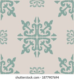 Christmas drawing with snowflakes. The Nordic style. Folk print with flakes. Scandinavian, Portuguese ornament. Spanish porcelain. Oriental damask. Ethnic motif. Ikat geometric folklore background. 