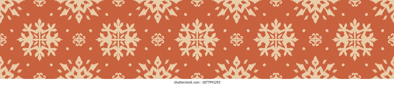 Christmas drawing with snowflakes. The Nordic style. Folk print with flakes. Scandinavian, Portuguese ornament. Spanish porcelain. Oriental damask. Ethnic motif. Ikat geometric folklore background. 