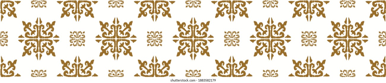 Christmas drawing with snowflakes. The Nordic style. Folk print with flakes. Scandinavian, Portuguese ornament. Spanish porcelain. Oriental damask. Ethnic motif. Ikat geometric folklore background. 