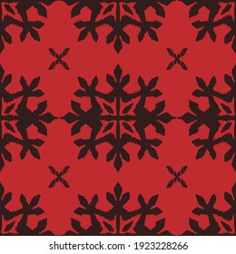 Christmas drawing with snowflakes. The Nordic style. Folk print with flakes. Scandinavian, Portuguese ornament. Spanish porcelain. Oriental damask. Ethnic motif. Ikat geometric folklore background. 