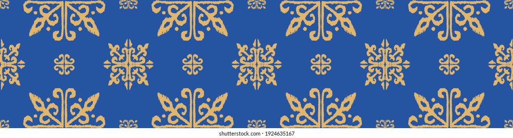 Christmas drawing with snowflakes. The Nordic style. Folk print with flakes. Scandinavian, Portuguese ornament. Spanish porcelain. Oriental damask. Ethnic motif. Ikat geometric folklore background. 