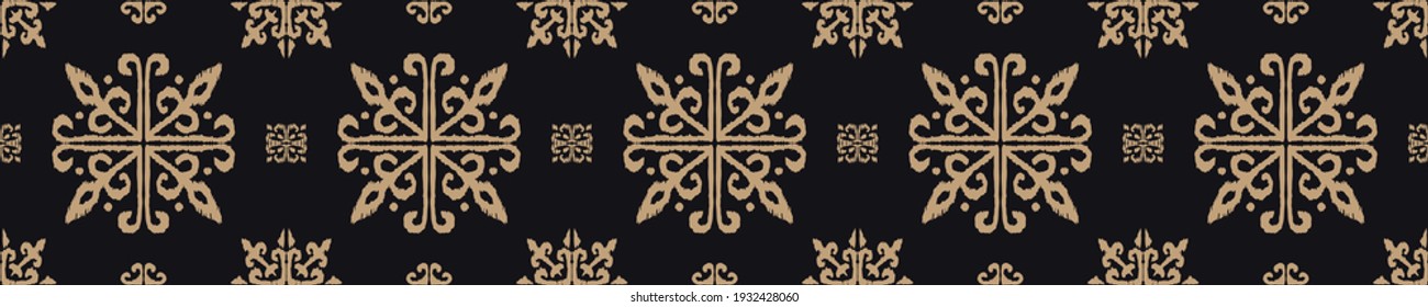 Christmas drawing with snowflakes. The Nordic style. Folk print with flakes. Scandinavian, Portuguese ornament. Spanish porcelain. Oriental damask. Ethnic motif. Ikat geometric folklore background. 