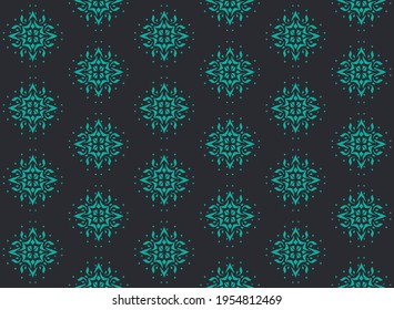 Christmas drawing with snowflakes. The Nordic style. Folk print with flakes. Scandinavian, Portuguese ornament. Spanish porcelain. Oriental damask. Ethnic motif. Ikat geometric folklore background. 