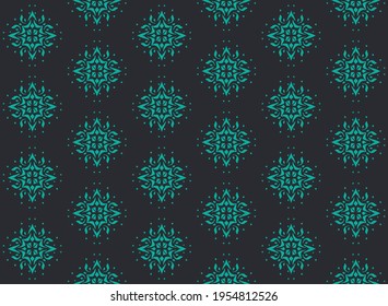 Christmas drawing with snowflakes. The Nordic style. Folk print with flakes. Scandinavian, Portuguese ornament. Spanish porcelain. Oriental damask. Ethnic motif. Ikat geometric folklore background. 