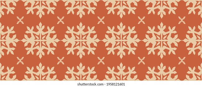 Christmas drawing with snowflakes. The Nordic style. Folk print with flakes. Scandinavian, Portuguese ornament. Spanish porcelain. Oriental damask. Ethnic motif. Ikat geometric folklore background. 