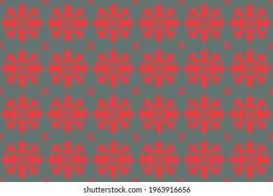 Christmas drawing with snowflakes. The Nordic style. Folk print with flakes. Scandinavian, Portuguese ornament. Spanish porcelain. Oriental damask. Ethnic motif. Ikat geometric folklore background. 