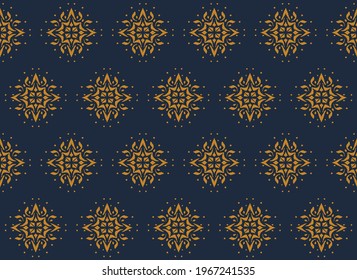 Christmas drawing with snowflakes. The Nordic style. Folk print with flakes. Scandinavian, Portuguese ornament. Spanish porcelain. Oriental damask. Ethnic motif. Ikat geometric folklore background. 