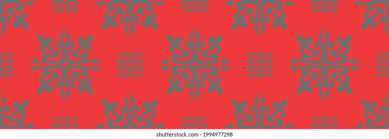 Christmas drawing with snowflakes. The Nordic style. Folk print with flakes. Scandinavian, Portuguese ornament. Spanish porcelain. Oriental damask. Ethnic motif. Ikat geometric folklore background. 