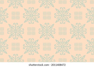 Christmas drawing with snowflakes. The Nordic style. Folk print with flakes. Scandinavian, Portuguese ornament. Spanish porcelain. Oriental damask. Ethnic motif. Ikat geometric folklore background. 