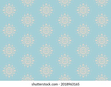 Christmas drawing with snowflakes. The Nordic style. Folk print with flakes. Scandinavian, Portuguese ornament. Spanish porcelain. Oriental damask. Ethnic motif. Ikat geometric folklore background. 