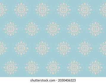 Christmas drawing with snowflakes. The Nordic style. Folk print with flakes. Scandinavian, Portuguese ornament. Spanish porcelain. Oriental damask. Ethnic motif. Ikat geometric folklore background. 