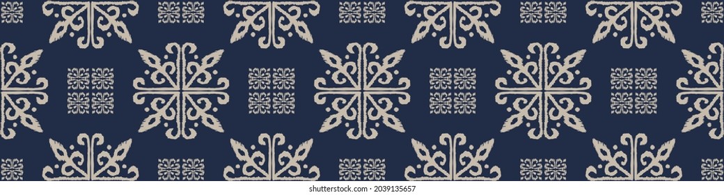 Christmas drawing with snowflakes. The Nordic style. Folk print with flakes. Scandinavian, Portuguese ornament. Spanish porcelain. Oriental damask. Ethnic motif. Ikat geometric folklore background. 