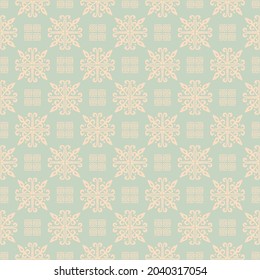 Christmas drawing with snowflakes. The Nordic style. Folk print with flakes. Scandinavian, Portuguese ornament. Spanish porcelain. Oriental damask. Ethnic motif. Ikat geometric folklore background. 