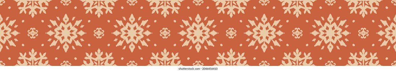 Christmas drawing with snowflakes. The Nordic style. Folk print with flakes. Scandinavian, Portuguese ornament. Spanish porcelain. Oriental damask. Ethnic motif. Ikat geometric folklore background. 
