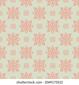 Christmas drawing with snowflakes. The Nordic style. Folk print with flakes. Scandinavian, Portuguese ornament. Spanish porcelain. Oriental damask. Ethnic motif. Ikat geometric folklore background. 