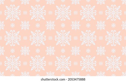 Christmas drawing with snowflakes. The Nordic style. Folk print with flakes. Scandinavian, Portuguese ornament. Spanish porcelain. Oriental damask. Ethnic motif. Ikat geometric folklore background. 