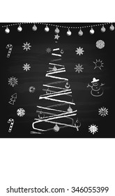 Christmas drawing tree on the blackboard background