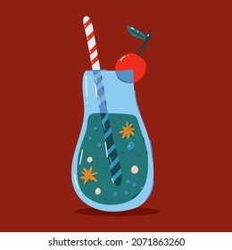Christmas drink cocktail with straw vector cartoon illustration isolated on a white background.