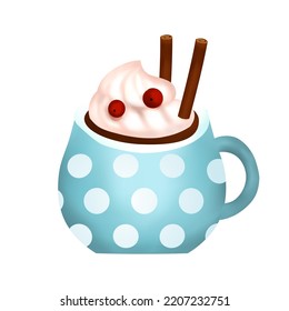 Christmas drink cream 3d vector, cocoa cup dessert chocolate art, winter coffee hot illustration
