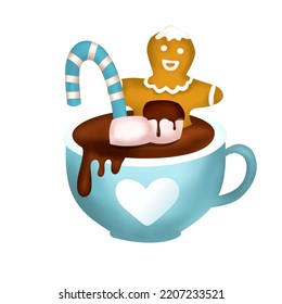Christmas drink cream 3d vector, cocoa cup dessert chocolate art, winter coffee hot illustration
